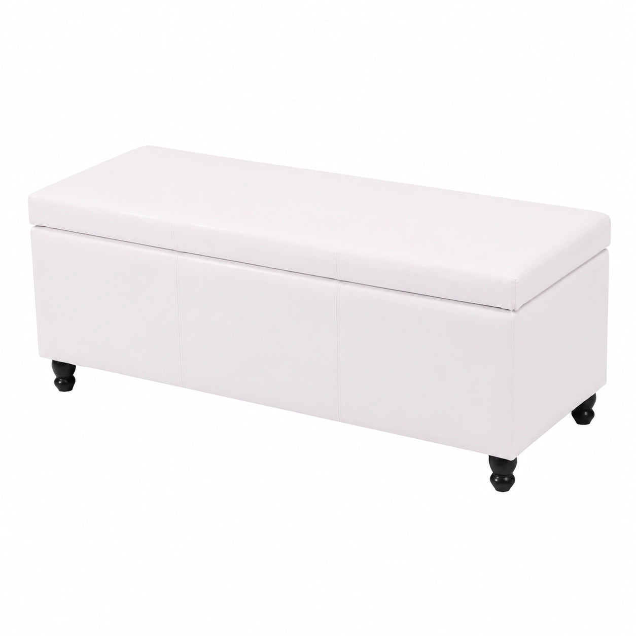 Moderner gepolsterter Hocker aus weißem Leder – Eleganter Stauraum für Wohn- und Schlafzimmer, 99 x 43 x 43 cm