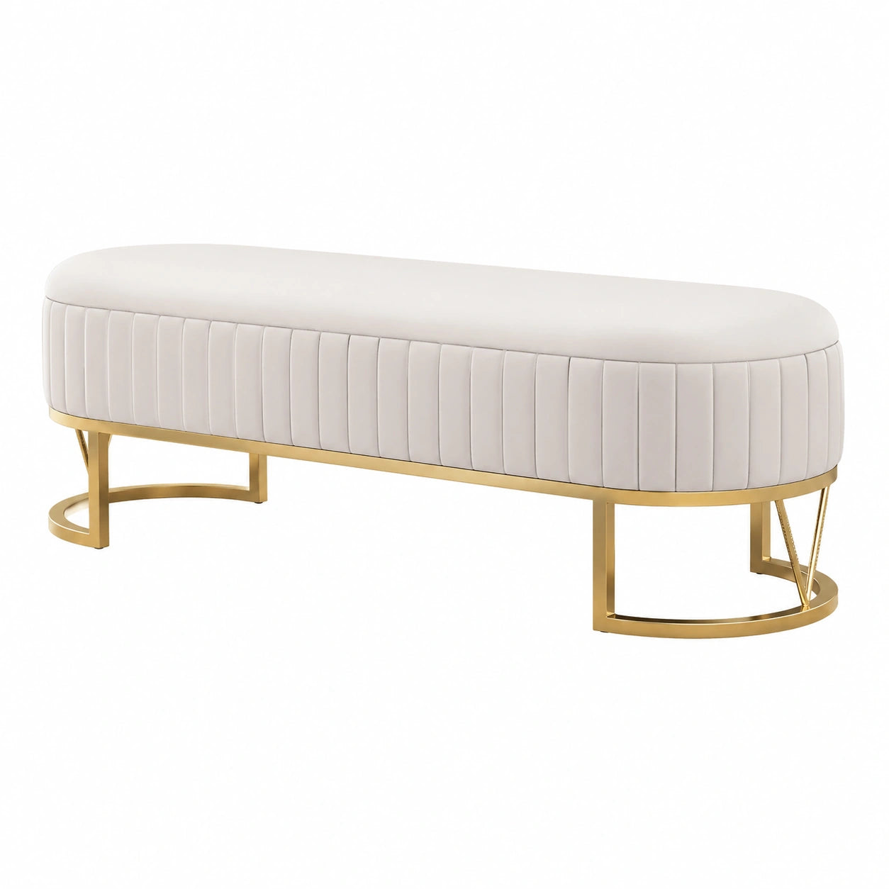 Elegante Polsterbank mit Metallbeinen, vielseitiger Stauraumhocker für Schlafzimmer und Flur, Beige
