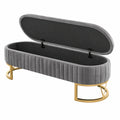 Elegante Sitzbank mit Polsterung und Metallbeinen, grauer Aufbewahrungshocker für Wohn- und Schlafzimmer