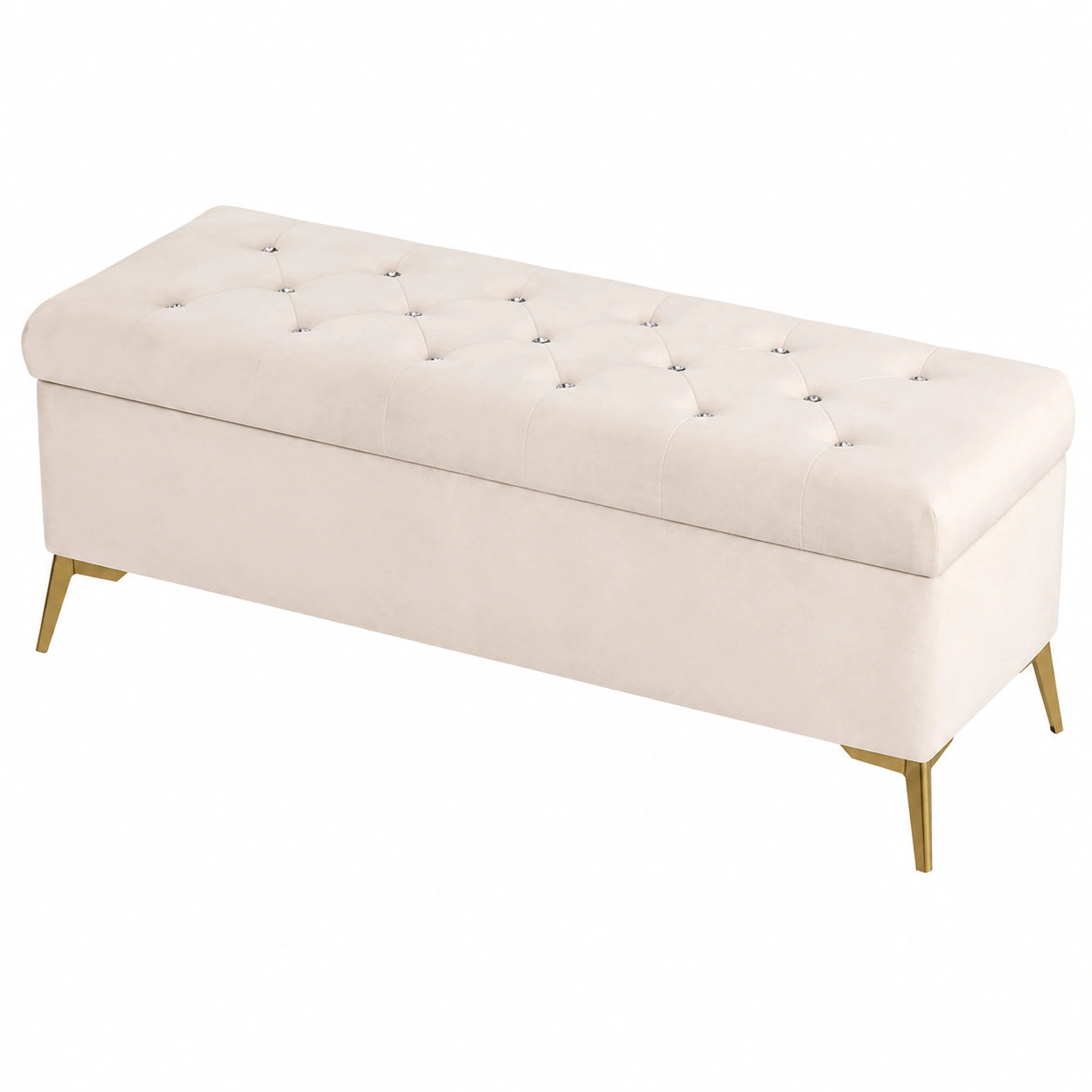 Elegante Samt-Ottomane mit Kristallknöpfen, stilvoller Staubhocker für Schlafzimmer, bequeme Fußstütze und edle Wohndekoration