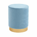 Eleganter Runde Samt-Hocker in Hellblau, 31x37 cm, Faltbar