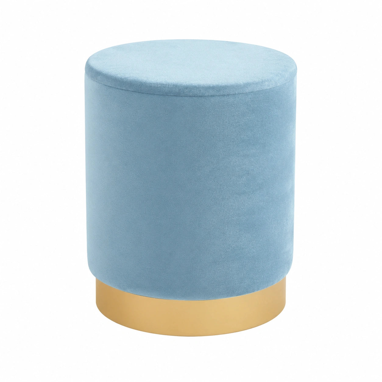 Eleganter Runde Samt-Hocker in Hellblau, 31x37 cm, Faltbar