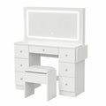 Schminktisch-Set mit Spiegel, Klapptisch, 7 Schubladen und Hocker, Dimmbar, Weiß