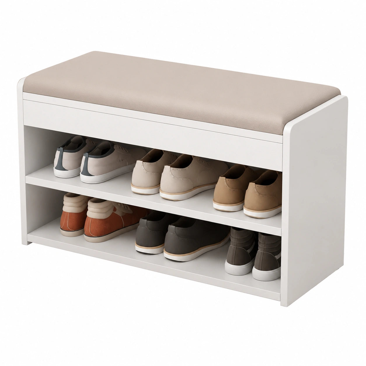 Stilvolle Schuhbank aus Holz, 2 Ebenen, gepolstert, für den Eingang