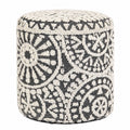 Boho Design Sitzhocker mit Stauraum, Grau-Creme, Wolle, Ø 40 x 45 cm